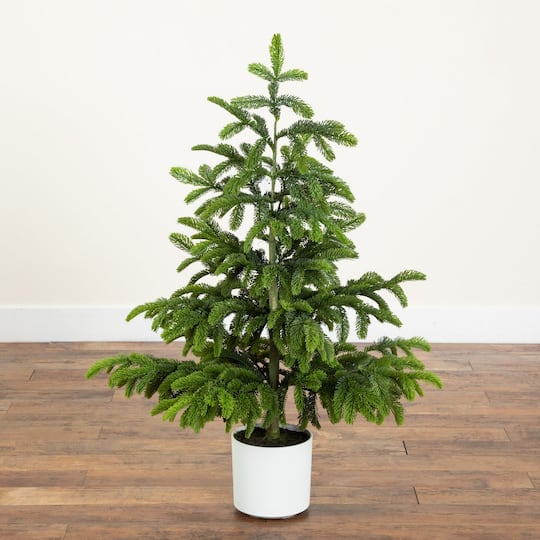 Nearly Natural 4ft. Unlit Artificial Real Touch Fir Christmas Tree in White Decorative Planter